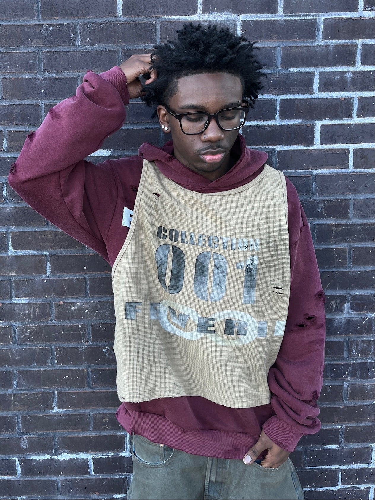 Burgundy 'Forever' Vested Hoodie